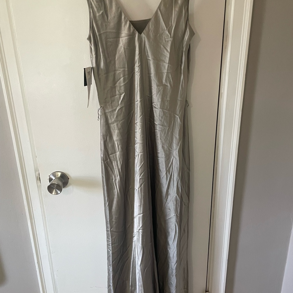 100% Silk Ralph Lauren Light Silver/green toned Slip Dress with Square Neck - Picture 6 of 6